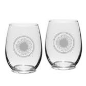 Sunflower Deep Etched Stemless White Wine Glass Set of 2