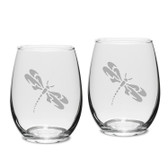 Dragonfly Deep Etched Stemless White Wine Glass Set of 2