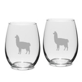 Llama Deep Etched Stemless White Wine Glass Set of 2