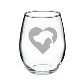 Cat Dog Heart Stemless White Wine Glass Set of 4