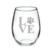 Paw Print HEART Stemless White Wine Glass Set of 4