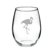 Flamingo Deep Etched Stemless White Wine Glass Set of 4