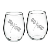 Dragonfly Deep Etched Stemless Red Wine Glass