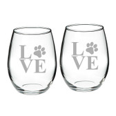Paw Print Deep Etched Stemless Red Wine Glass