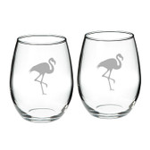 Flamingo Deep Etched Stemless Red Wine Glass