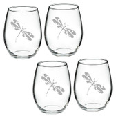Dragonfly Deep Etched Stemless Red Wine Glass Set of 2