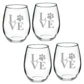 Paw Print LOVE Deep Etched Stemless Red Wine Glass Set of 2