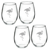 Flamingo Deep Etched Stemless Red Wine Glass Set of 2
