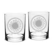 Sunflower Deep Etched Classic Double Old Fashion Glass