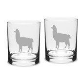 Llama Deep Etched Double Old Fashion Glass Set of 2