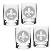 Fleur de Lis Deep Etched Double Old Fashion Glass Set of 4