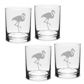 Flamingo Deep Etched Double Old Fashion Glass Set of 4