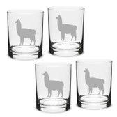 Llama Deep Etched Double Old Fashion Glass Set of 4