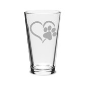 Paw Print Heart Deep Etched Classic Pub Pint Glass