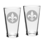 Fleur de Lis Deep Etched Classic Pub Pint Glass Set of 2