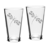 Dragonfly Deep Etched Classic Pub Pint Glass Set of 2