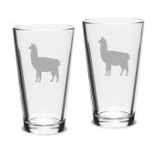 Llama Deep Etched Classic Pub Pint Glass Set of 2