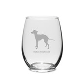 Italian Greyhound Deep Etched 15 oz Stemless White Wine Glass