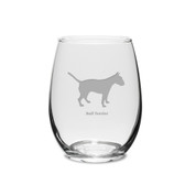 Bull Terrier Deep Etched 15 oz Stemless White Wine Glass