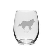 Samoyed Deep Etched 15 oz Stemless White Wine Glass