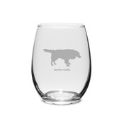 Border Collie Deep Etched 15 oz Stemless White Wine Glass