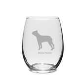 Boston Terrier Deep Etched 15 oz Stemless White Wine Glass