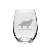 Cavalier King Charles Spaniel Deep Etched 15 oz Stemless White Wine Glass