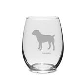 Rotweiler Deep Etched 15 oz Stemless White Wine Glass