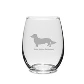 Long Haired Dachshund Deep Etched 15 oz Stemless White Wine Glass