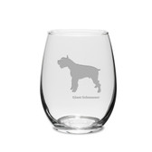 Giant Schnauzer Deep Etched 15 oz Stemless White Wine Glass