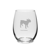 French Bulldog Deep Etched 15 oz Stemless White Wine Glass