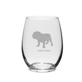 English Bulldog Deep Etched 15 oz Stemless White Wine Glass