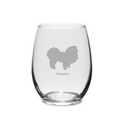 Pekingese Deep Etched 15 oz Stemless White Wine Glass