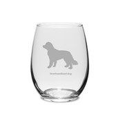 Newfoundland Dog Deep Etched 15 oz Stemless White Wine Glass