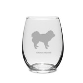 Tibetan Mastiff Deep Etched 15 oz Stemless White Wine Glass