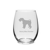 Kerry Blue Terrier Deep Etched 15 oz Stemless White Wine Glass