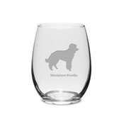 Miniature Poodle Deep Etched 15 oz Stemless White Wine Glass
