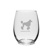 Standard Poodle Deep Etched 15 oz Stemless White Wine Glass