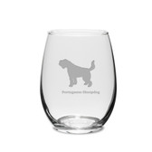 Portuguese Sheepdog Deep Etched 15 oz Stemless White Wine Glass