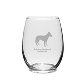 Belgian Shepherd Laekenois Deep Etched 15 oz Stemless White Wine Glass