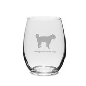 Portuguese Water Dog Deep Etched 15 oz Stemless White Wine Glass