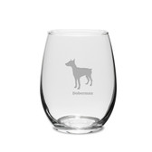 Doberman Deep Etched 15 oz Stemless White Wine Glass