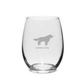 Landseer Dog Deep Etched 15 oz Stemless White Wine Glass