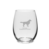 German Longhaired Pointer Deep Etched 15 oz Stemless White Wine Glass