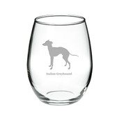 Italian Greyhound Deep Etched Stemless Red Wine Glass