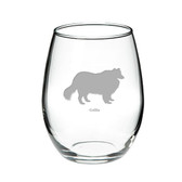 Collie Deep Etched Stemless Red Wine Glass