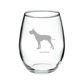 Great Dane Deep Etched Stemless Red Wine Glass