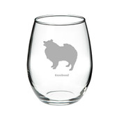 Keeshond Deep Etched Stemless Red Wine Glass
