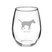 Bull Terrier Deep Etched Stemless Red Wine Glass