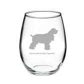 American Cocker Spaniel Deep Etched Stemless Red Wine Glass
